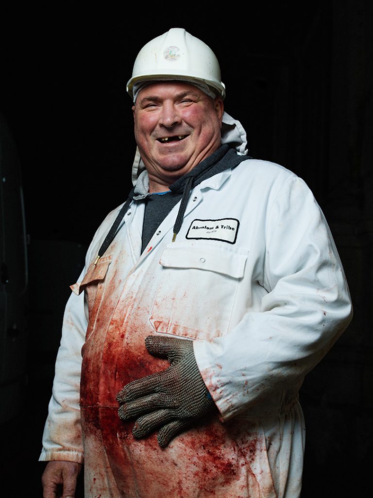 2am Grant Garrett, Meat Packer, Smithfield Meat Market Photographed as part of the 24 hour photo story 'The Longest Day - A Portrait of East London' by Tom Oldham on 20th June 2016 Tom shot one portrait every hour from midnight to midnight on the longest day, shooting a huge cross section of the inhabitants of East London